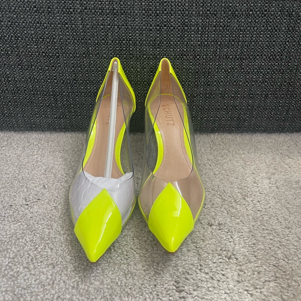 SCHUTZ Neon Yellow and Gray Heels